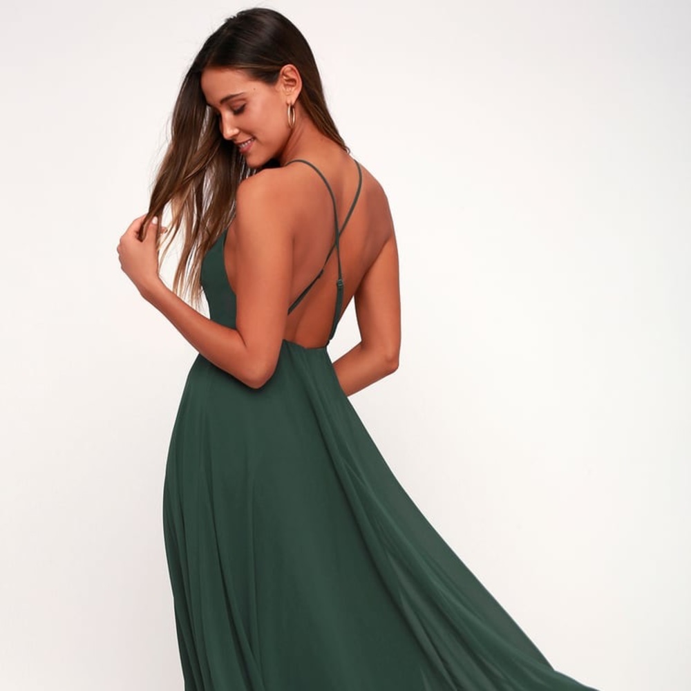 Lulus-Mythical Kind of Love Dark Green Maxi Dress